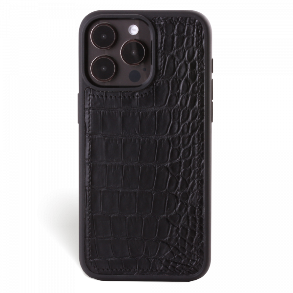 Iphone 15 Pro Case   Alligator Leather   Sport Case   Black   No Metalware   Versailles   Front