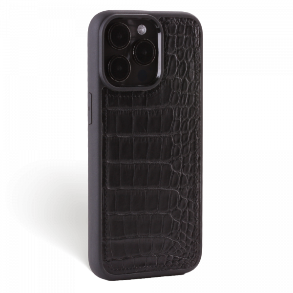 Iphone 15 Pro Case   Alligator Leather   Sport Case   Black   No Metalware   Versailles   Tilt