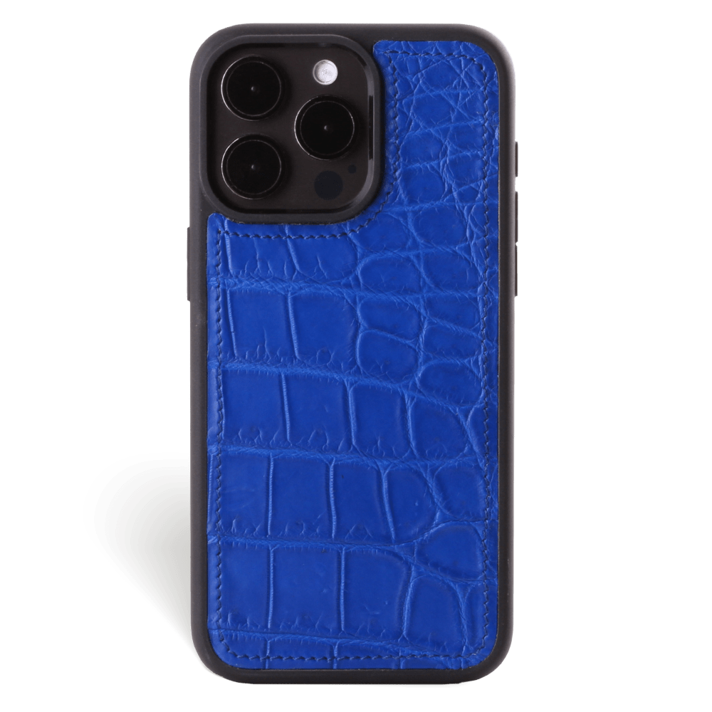 Iphone 15 Pro Case   Alligator Leather   Sport Case   Royal Blue   No Metalware   Versailles   Front Iphone 15 Pro Case   Alligator Leather   Sport Case   Royal Blue   No Metalware   Versailles   Front