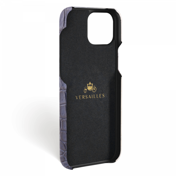 Iphone 15 Pro Case   Crocodylus Leather   Signature   Himalaya Navy Blue   No Metalware   Versailles   Inside