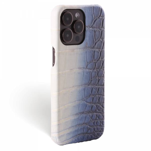 Iphone 15 Pro Case   Crocodylus Leather   Signature   Himalaya Navy Blue   No Metalware   Versailles   Tilt