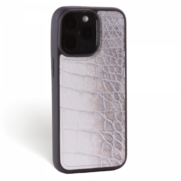 Iphone 15 Pro Case   Crocodylus Leather   Sport Case   Himalaya Silver   No Metalware   Versailles   Tilt