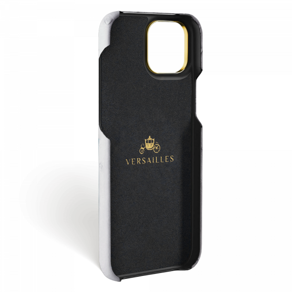 Iphone 15 Pro Case   Ostrich Leather   Premium   Grey   Gold Metalware   Versailles   Inside
