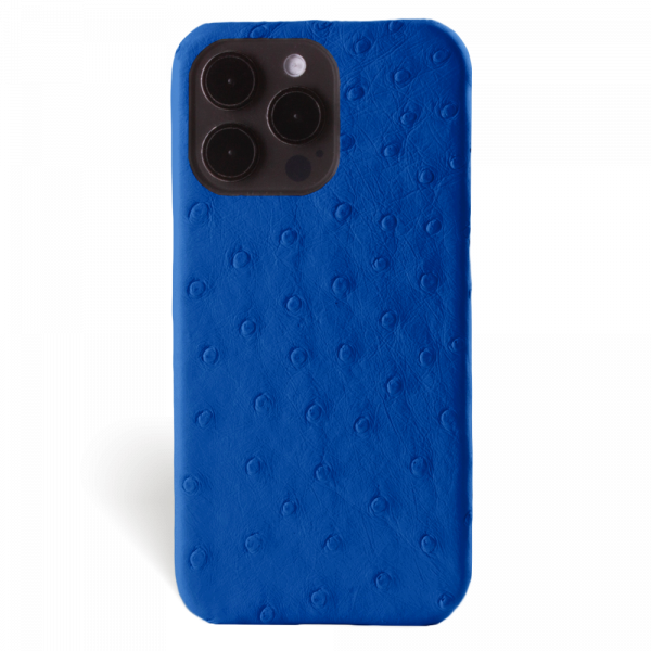 Iphone 15 Pro Case   Ostrich Leather   Signature   Royal Blue   No Metalware   Versailles   Front