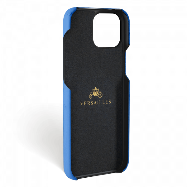 Iphone 15 Pro Case   Ostrich Leather   Signature   Royal Blue   No Metalware   Versailles   Inside