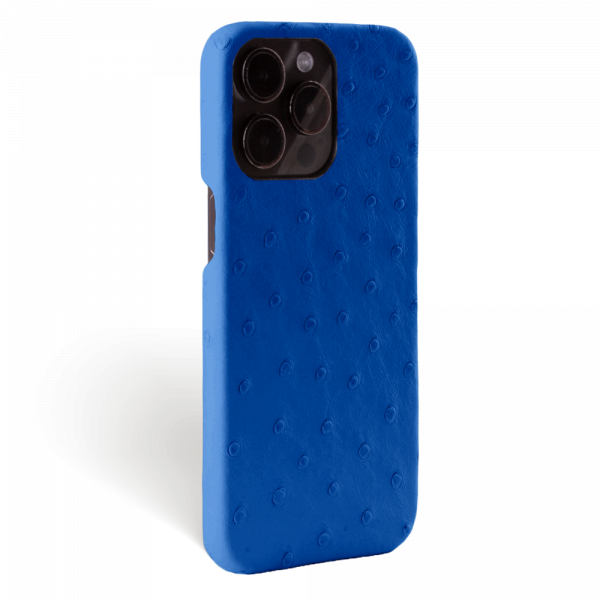 Iphone 15 Pro Case   Ostrich Leather   Signature   Royal Blue   No Metalware   Versailles   Tilt