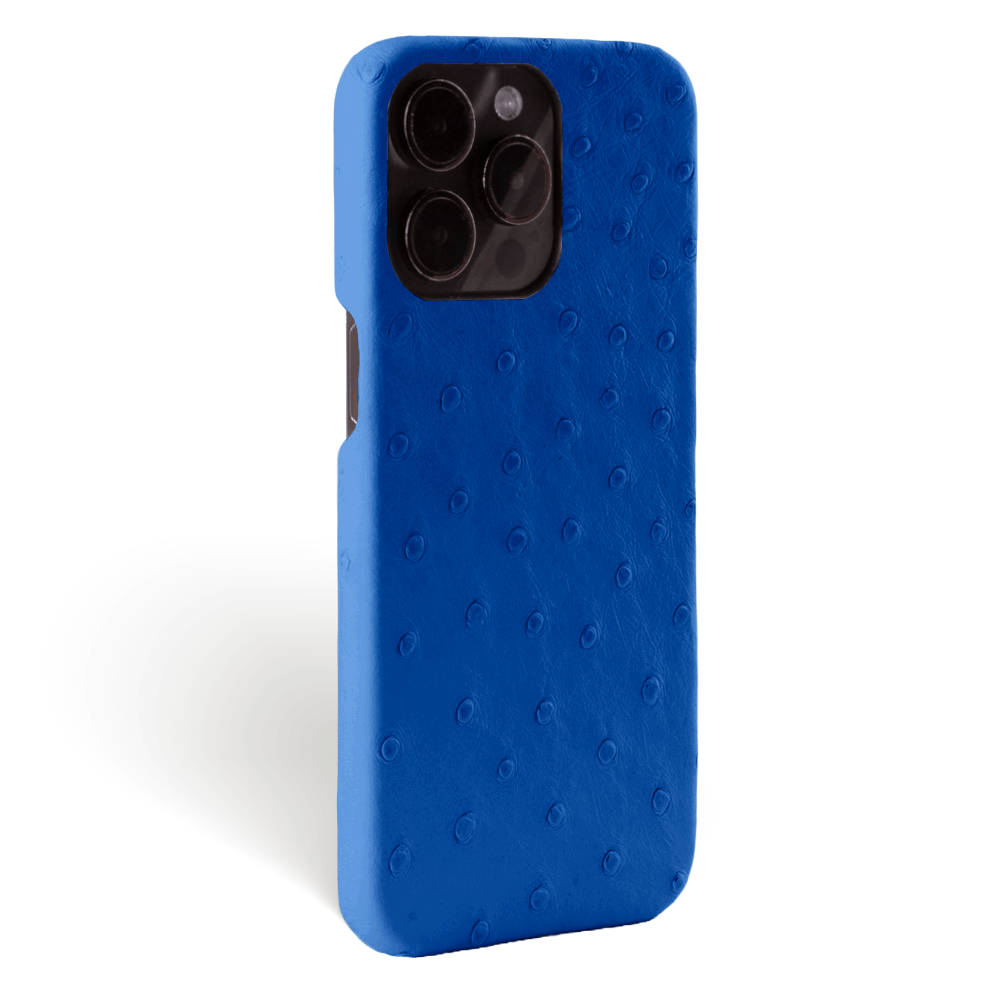 Iphone 15 Pro Case   Ostrich Leather   Signature   Royal Blue   No Metalware   Versailles   Tilt Iphone 15 Pro Case   Ostrich Leather   Signature   Royal Blue   No Metalware   Versailles   Tilt