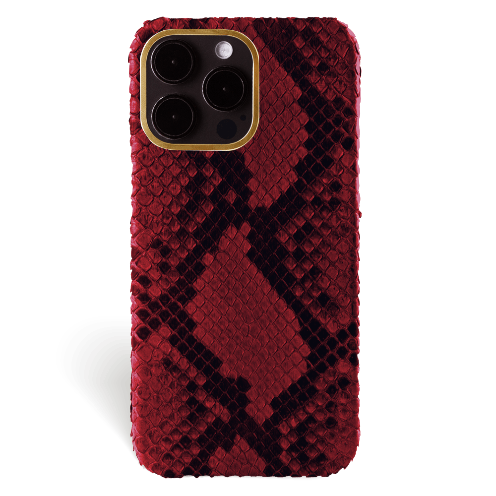 Iphone 15 Pro Case   Phyton Leather   Premium   Red Devil   Gold Metalware   Versailles   Front Iphone 15 Pro Case   Phyton Leather   Premium   Red Devil   Gold Metalware   Versailles   Front