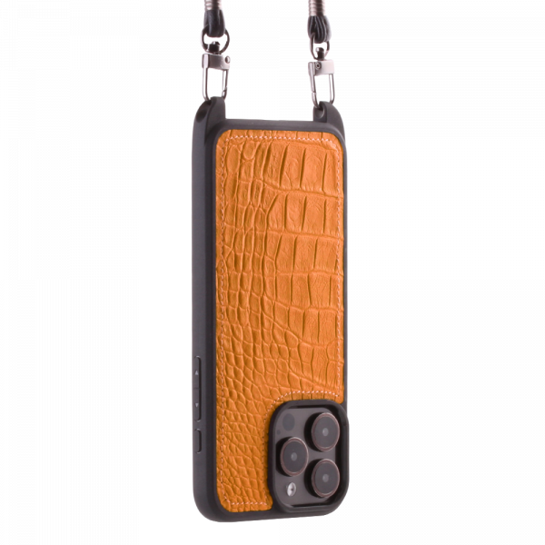 Iphone 15 Pro   Case   Alligator Leather   Sling   Orange   No Metalware   Versailles   Tilt