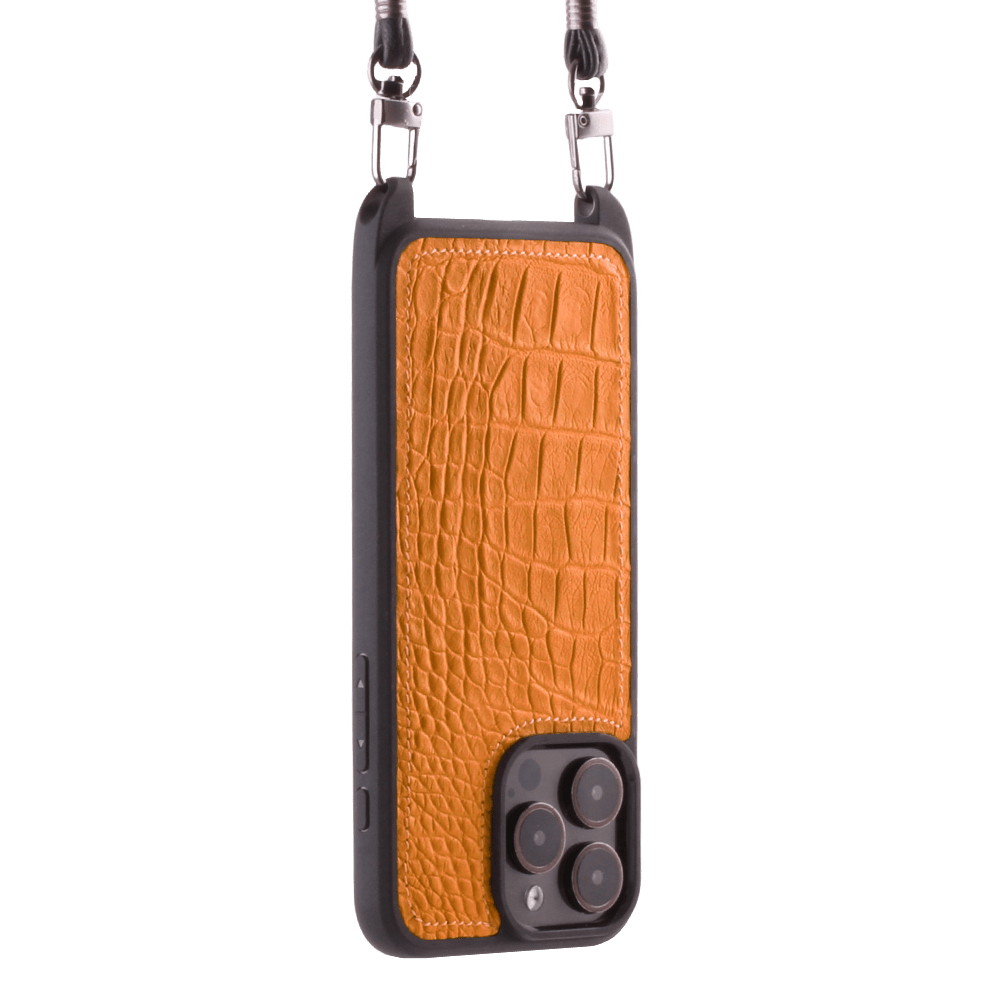 Iphone 15 Pro   Case   Alligator Leather   Sling   Orange   No Metalware   Versailles   Tilt Iphone 15 Pro   Case   Alligator Leather   Sling   Orange   No Metalware   Versailles   Tilt