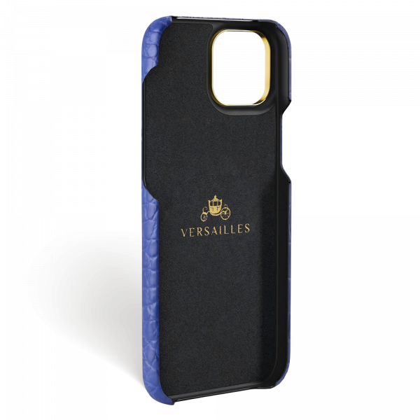 Iphone 15 Pro Max Case   Alligator Leather   Premium   Royal Blue   Gold Metalware   Versailles   Inside