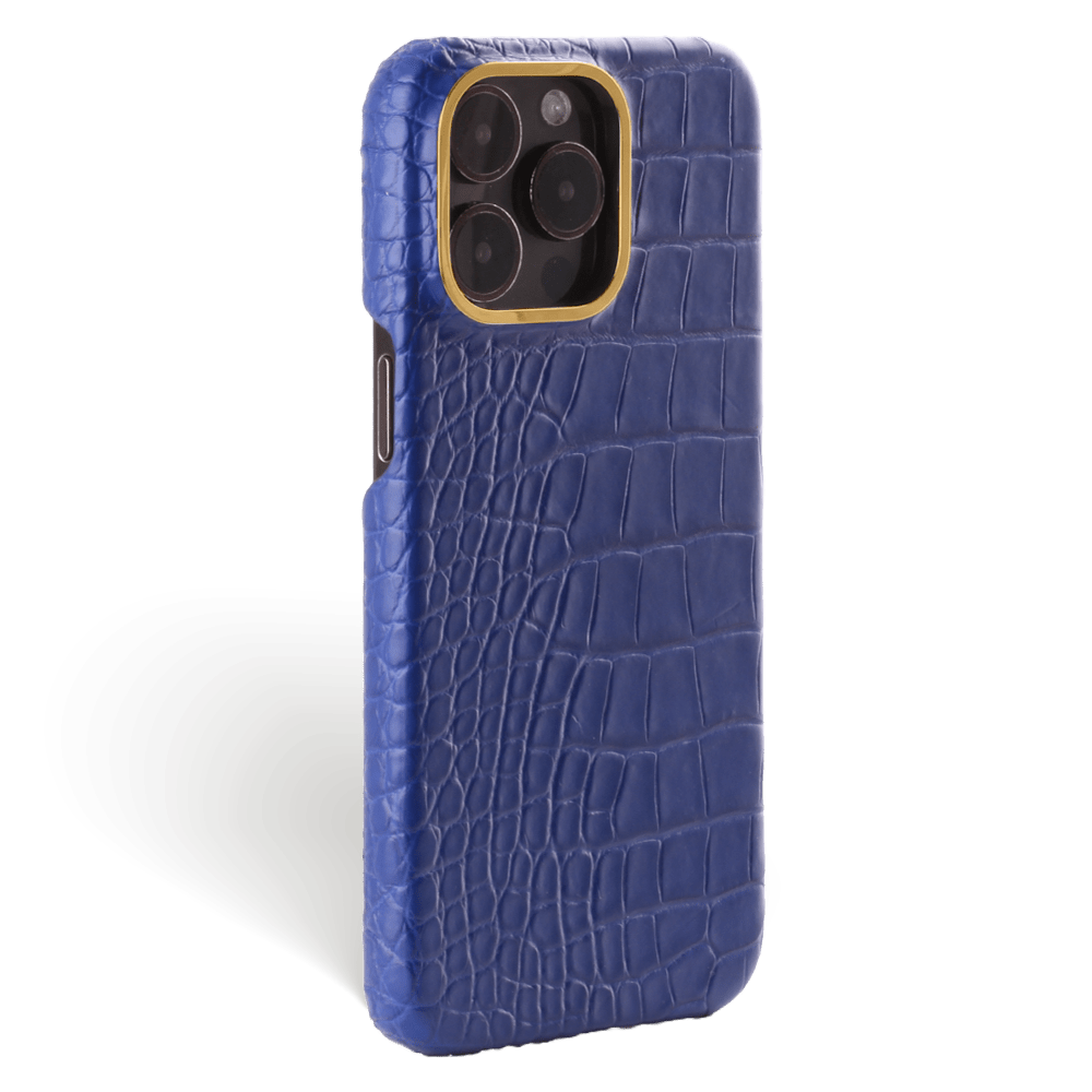 Iphone 15 Pro Max Case   Alligator Leather   Premium   Royal Blue   Gold Metalware   Versailles   Tilt Iphone 15 Pro Max Case   Alligator Leather   Premium   Royal Blue   Gold Metalware   Versailles   Tilt