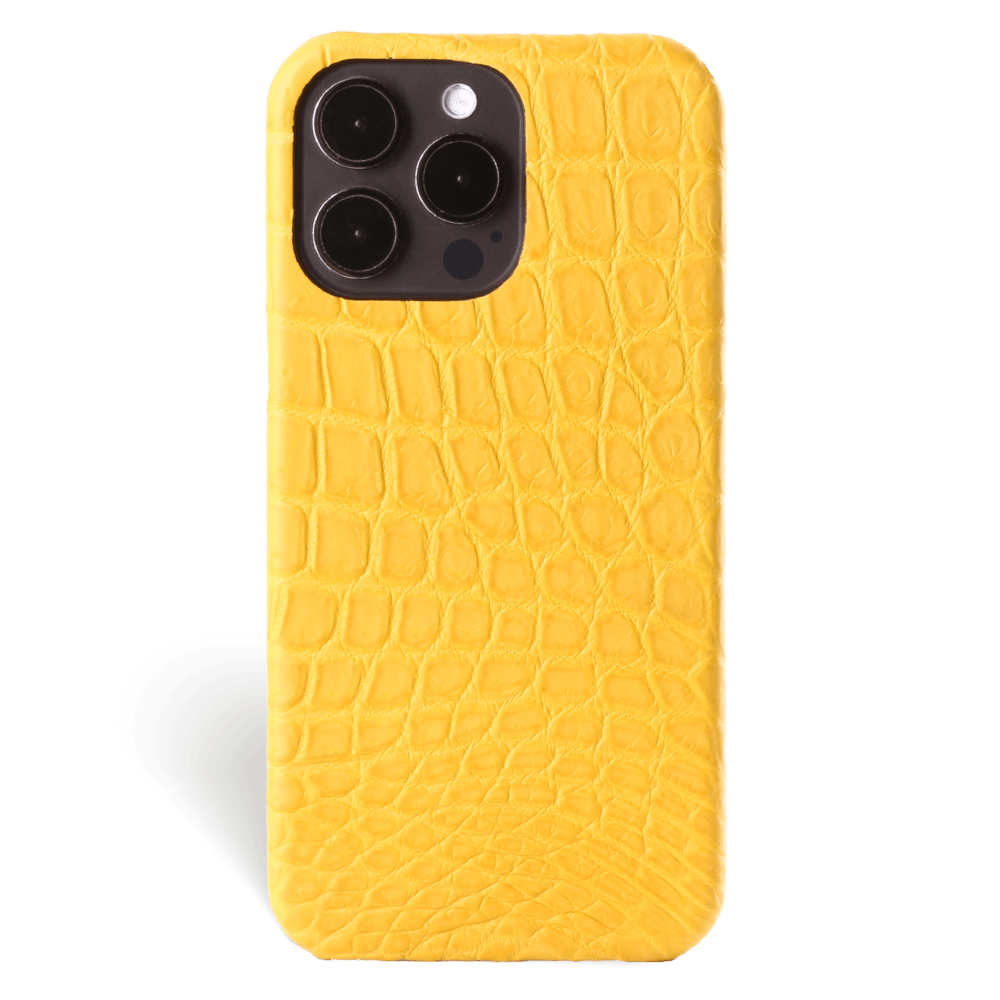 Iphone 15 Pro Max Case   Alligator Leather   Signature   Yellow   No Metalware   Versailles   Front Iphone 15 Pro Max Case   Alligator Leather   Signature   Yellow   No Metalware   Versailles   Front