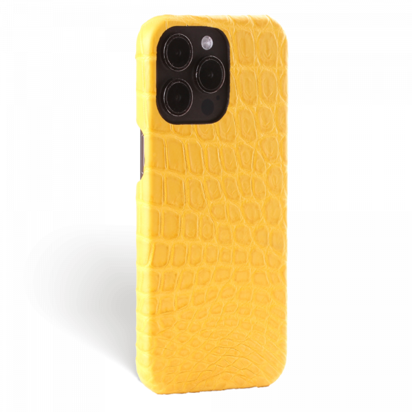 Iphone 15 Pro Max Case   Alligator Leather   Signature   Yellow   No Metalware   Versailles   Tilt