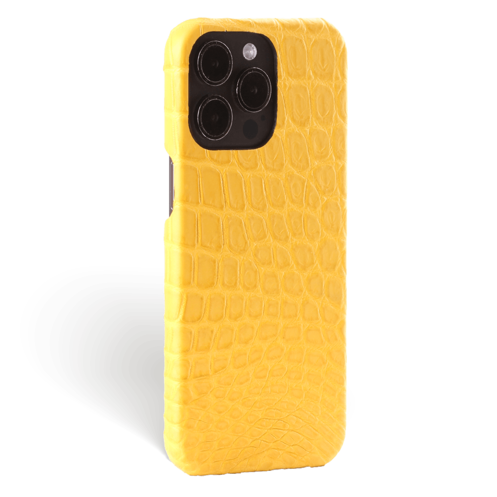 Iphone 15 Pro Max Case   Alligator Leather   Signature   Yellow   No Metalware   Versailles   Tilt Iphone 15 Pro Max Case   Alligator Leather   Signature   Yellow   No Metalware   Versailles   Tilt
