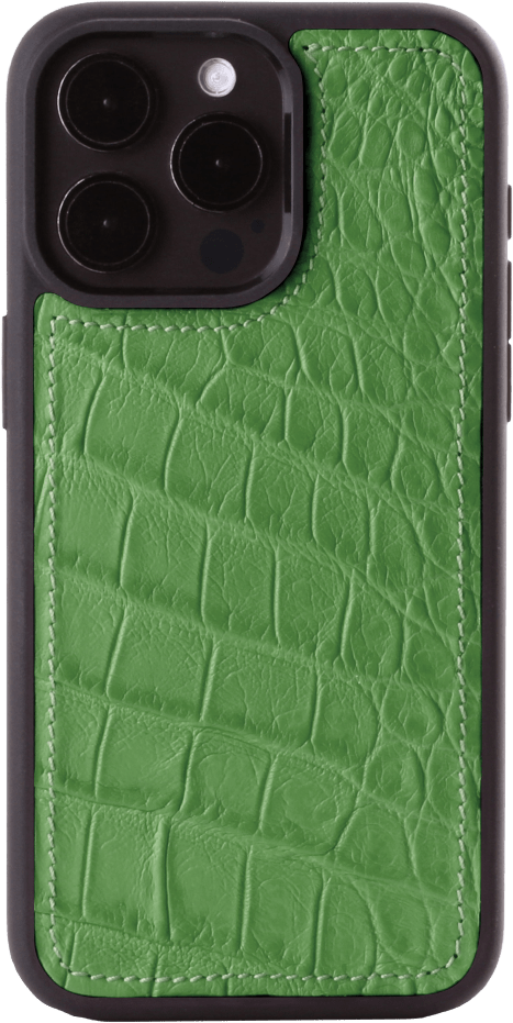 Iphone 15 Pro Max Case   Alligator Leather   Sport Case   Apple Green   No Metalware   Versailles   Front