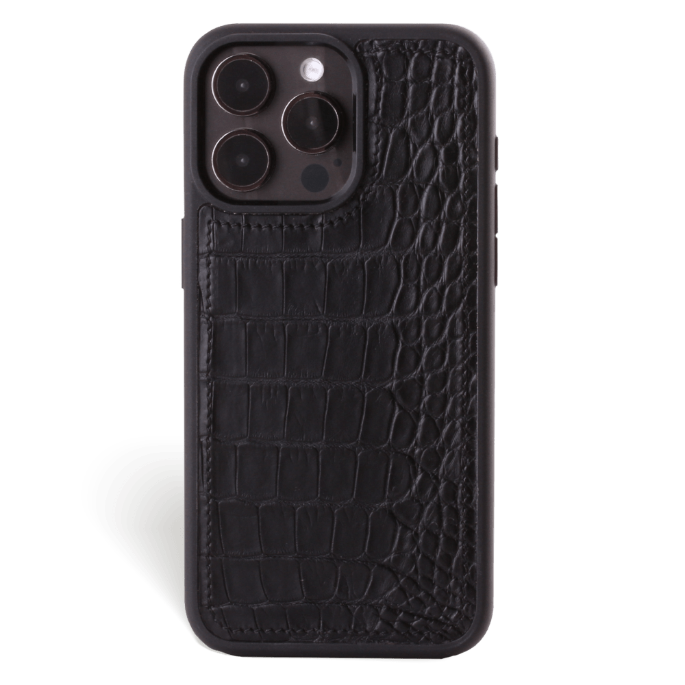 Iphone 15 Pro Max Case   Alligator Leather   Sport Case   Black   No Metalware   Versailles   Front Iphone 15 Pro Max Case   Alligator Leather   Sport Case   Black   No Metalware   Versailles   Front