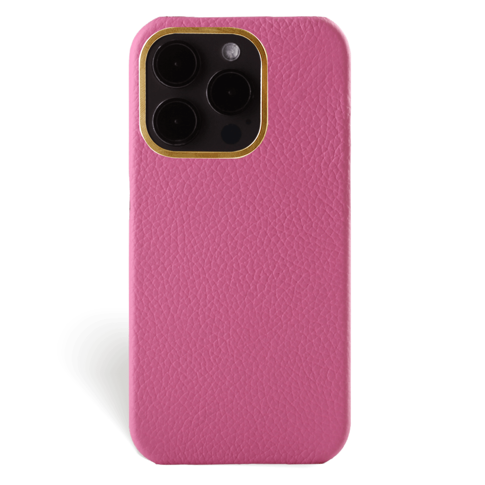 Iphone 15 Pro Max Case   Calf Leather   Premium   Fuchsia   Gold Metalware   Versailles   Front Iphone 15 Pro Max Case   Calf Leather   Premium   Fuchsia   Gold Metalware   Versailles   Front