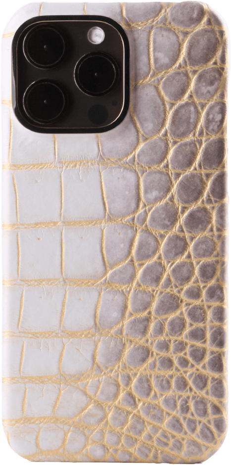 Iphone 15 Pro Max Case   Crocodylus Leather   Premium   Himalaya Gold   Black Metalware   Versailles   Front