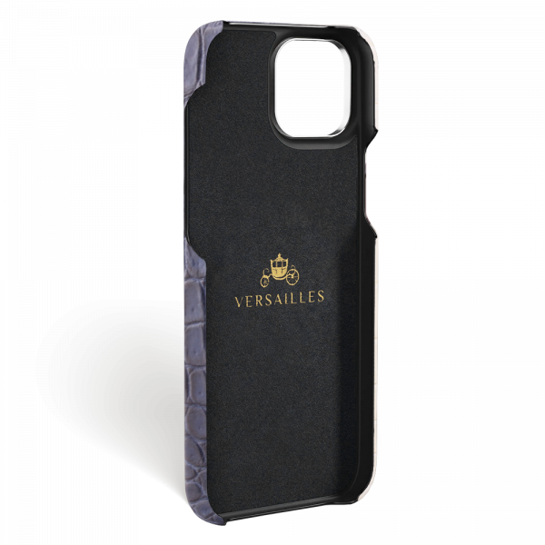Iphone 15 Pro Max Case   Crocodylus Leather   Premium   Himalaya Navy Blue   Steel Metalware   Versailles   Inside