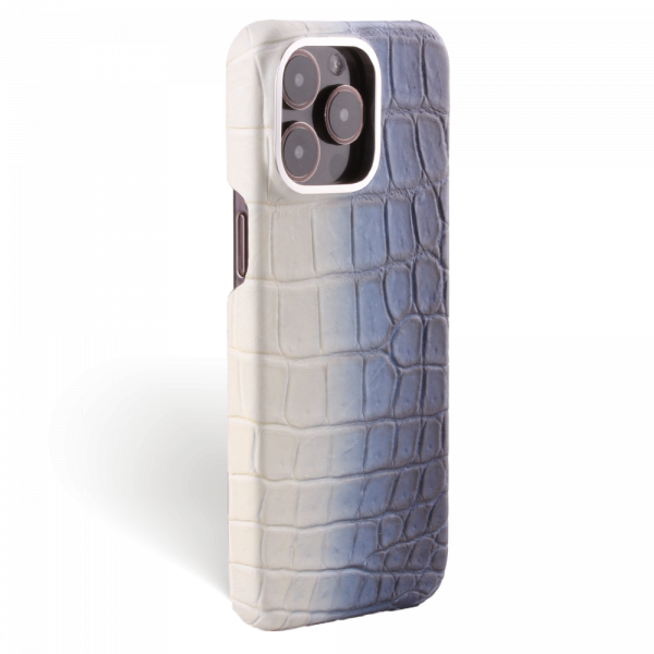 Iphone 15 Pro Max Case   Crocodylus Leather   Premium   Himalaya Navy Blue   Steel Metalware   Versailles   Tilt