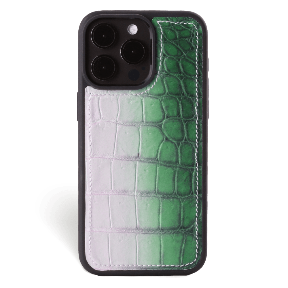 Iphone 15 Pro Max Case   Crocodylus Leather   Sport Case   Himalaya Green   No Metalware   Versailles   Front Iphone 15 Pro Max Case   Crocodylus Leather   Sport Case   Himalaya Green   No Metalware   Versailles   Front