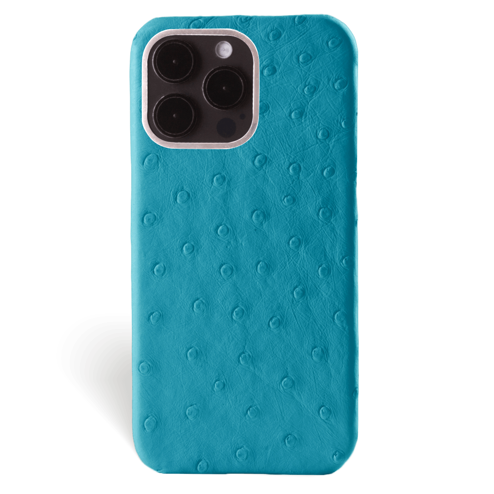 Iphone 15 Pro Max Case   Ostrich Leather   Premium   Turquoise   Steel Metalware   Versailles   Front Iphone 15 Pro Max Case   Ostrich Leather   Premium   Turquoise   Steel Metalware   Versailles   Front