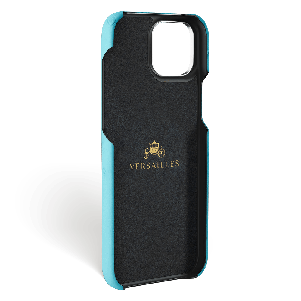 Iphone 15 Pro Max Case   Ostrich Leather   Premium   Turquoise   Steel Metalware   Versailles   Inside Iphone 15 Pro Max Case   Ostrich Leather   Premium   Turquoise   Steel Metalware   Versailles   Inside