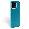 Iphone 15 Pro Max Case   Ostrich Leather   Premium   Turquoise   Steel Metalware   Versailles   Tilt