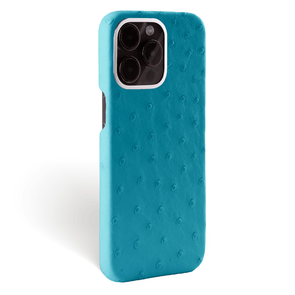 Iphone 15 Pro Max Case   Ostrich Leather   Premium   Turquoise   Steel Metalware   Versailles   Tilt Iphone 15 Pro Max Case   Ostrich Leather   Premium   Turquoise   Steel Metalware   Versailles   Tilt