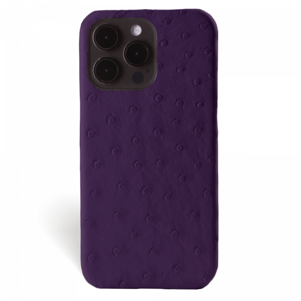 Iphone 15 Pro Max Case   Ostrich Leather   Signature   Purple   No Metalware   Versailles   Front