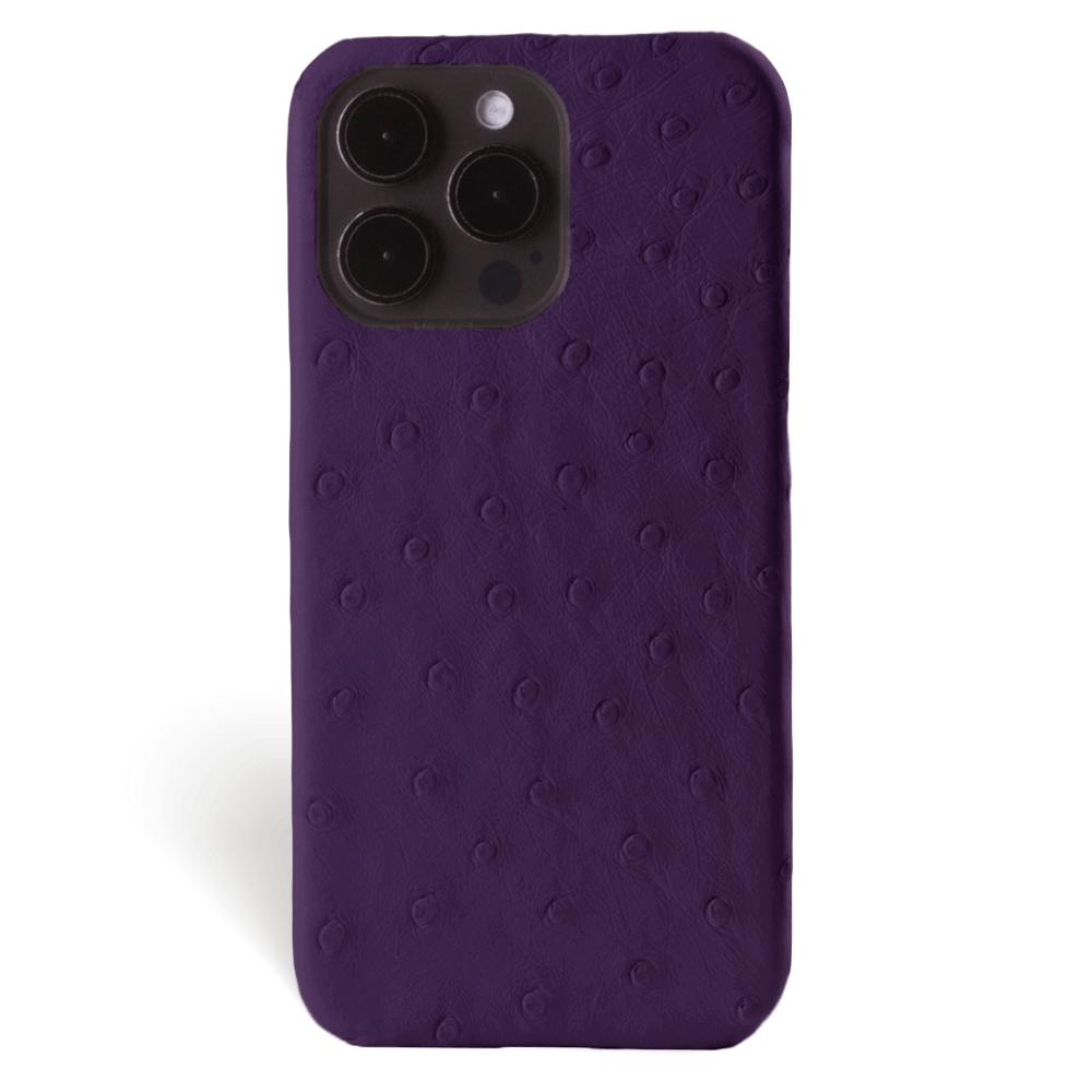 Iphone 15 Pro Max Case   Ostrich Leather   Signature   Purple   No Metalware   Versailles   Front Iphone 15 Pro Max Case   Ostrich Leather   Signature   Purple   No Metalware   Versailles   Front