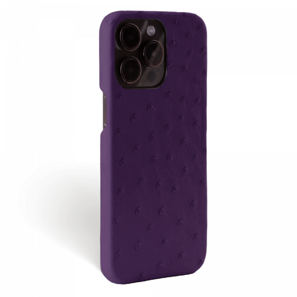 Iphone 15 Pro Max Case   Ostrich Leather   Signature   Purple   No Metalware   Versailles   Tilt