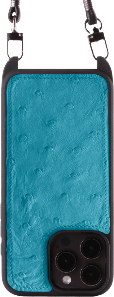 Iphone 15 Pro Max Case   Ostrich Leather   Sling   Turquoise   No Metalware   Versailles   Front