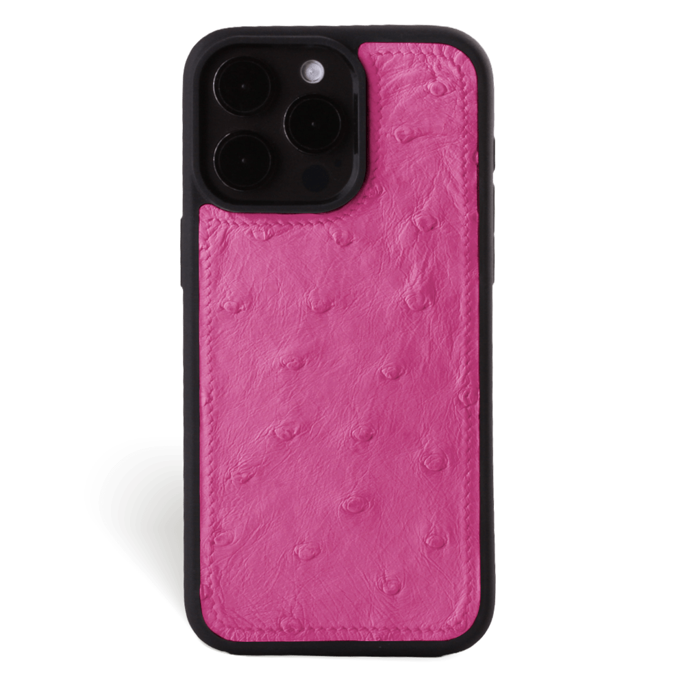 Iphone 15 Pro Max Case   Ostrich Leather   Sport Case   Fuchsia   No Metalware   Versailles   Front Iphone 15 Pro Max Case   Ostrich Leather   Sport Case   Fuchsia   No Metalware   Versailles   Front