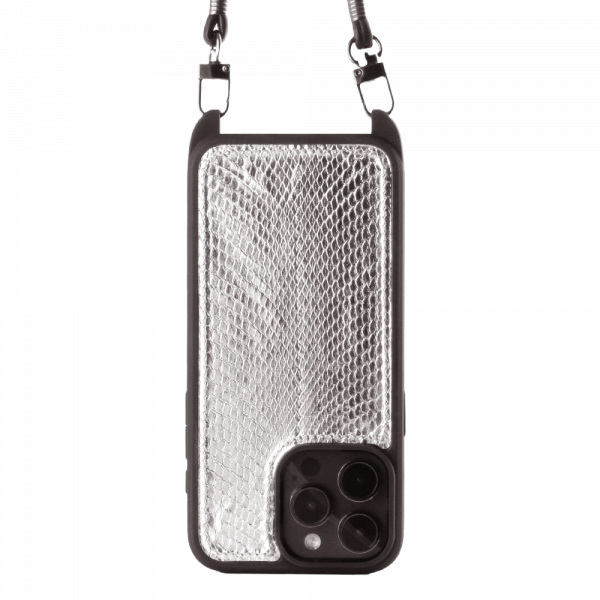 Iphone 15 Pro Max Case   Python Leather   Sling   Silver   No Metalware   Versailles   Front