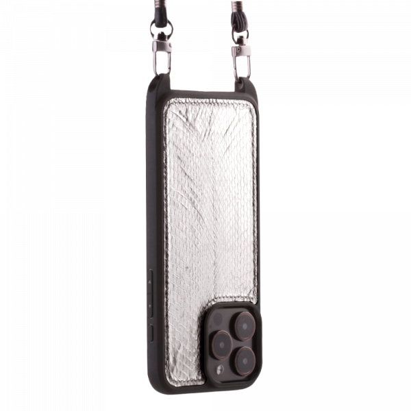 Iphone 15 Pro Max Case   Python Leather   Sling   Silver   No Metalware   Versailles   Tilt