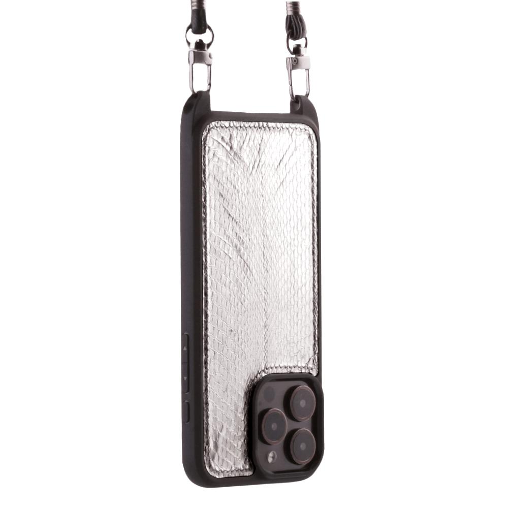 Iphone 15 Pro Max Case   Python Leather   Sling   Silver   No Metalware   Versailles   Tilt Iphone 15 Pro Max Case   Python Leather   Sling   Silver   No Metalware   Versailles   Tilt