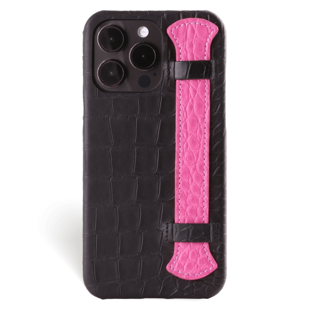 Iphone 15 Pro Case   Alligator Leather   Handle Case   Fuchsia   Versailles   Front Iphone 15 Pro Case   Alligator Leather   Handle Case   Fuchsia   Versailles   Front