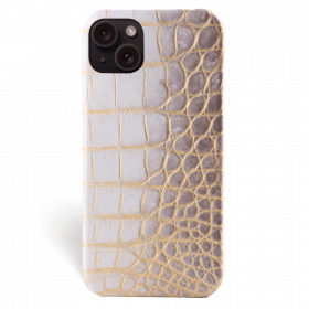 Iphone 15 Case   Crocodylus Leather   Signature   Himalaya Gold   No Metalware   Versailles   Front
