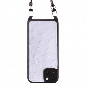 Iphone 15 Case   Ostrich Leather   Sling   White   No Metalware   Versailles   Front