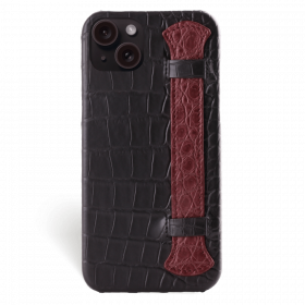 Iphone 15 Case   Alligator Leather   Handle Case   Burgundy   Versailles   Front
