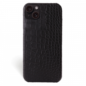 Iphone 15 Plus Case   Alligator Leather   Signature   Black   No Metalware   Versailles   Front
