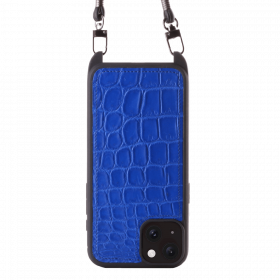 Iphone 15 Plus Case   Alligator Leather   Sling   Royal Blue   No Metalware   Versailles   Front