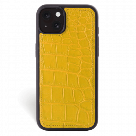 Iphone 15 Plus Case   Alligator Leather   Sport Case   Yellow   No Metalware   Versailles   Front