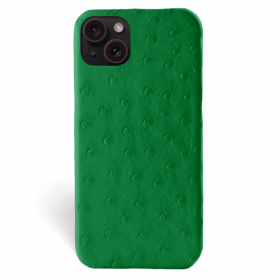 Iphone 15 Plus Case   Ostrich Leather   Signature   Green Kentucky   No Metalware   Versailles   Front