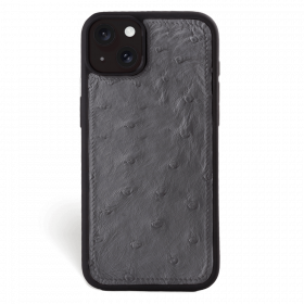 Iphone 15 Plus Case   Ostrich Leather   Sport Case   Grey   No Metalware   Versailles   Front