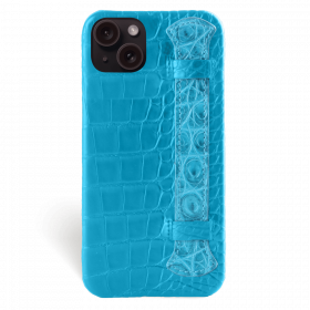 Iphone 15 Plus Case   Alligator Leather   Handle Case   Full Color Curacao Blue   Versailles   Front