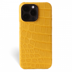 Iphone 15 Pro Case   Alligator Leather   Premium   Yellow   Black Metalware   Versailles   Front