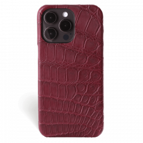 Iphone 15 Pro Case   Alligator Leather   Signature   Burgundy   No Metalware   Versailles   Front